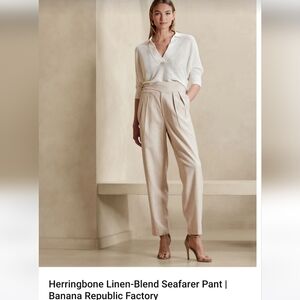 Banana Republic Cream Herringbone Linen-Blend Seafarer Trousers, size 4